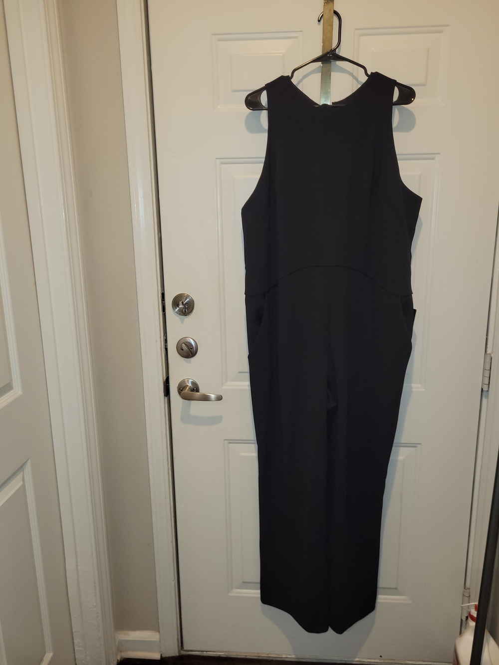 Express Sleeveless Black Jumpsuit with Wide Leg.